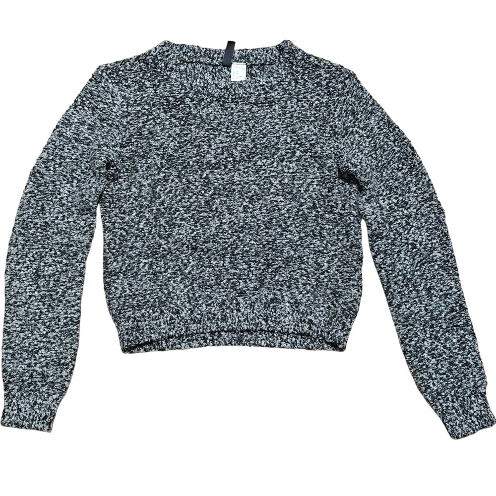 H&M Sweater Black White Marled Crew Neck Cropped Womens XS